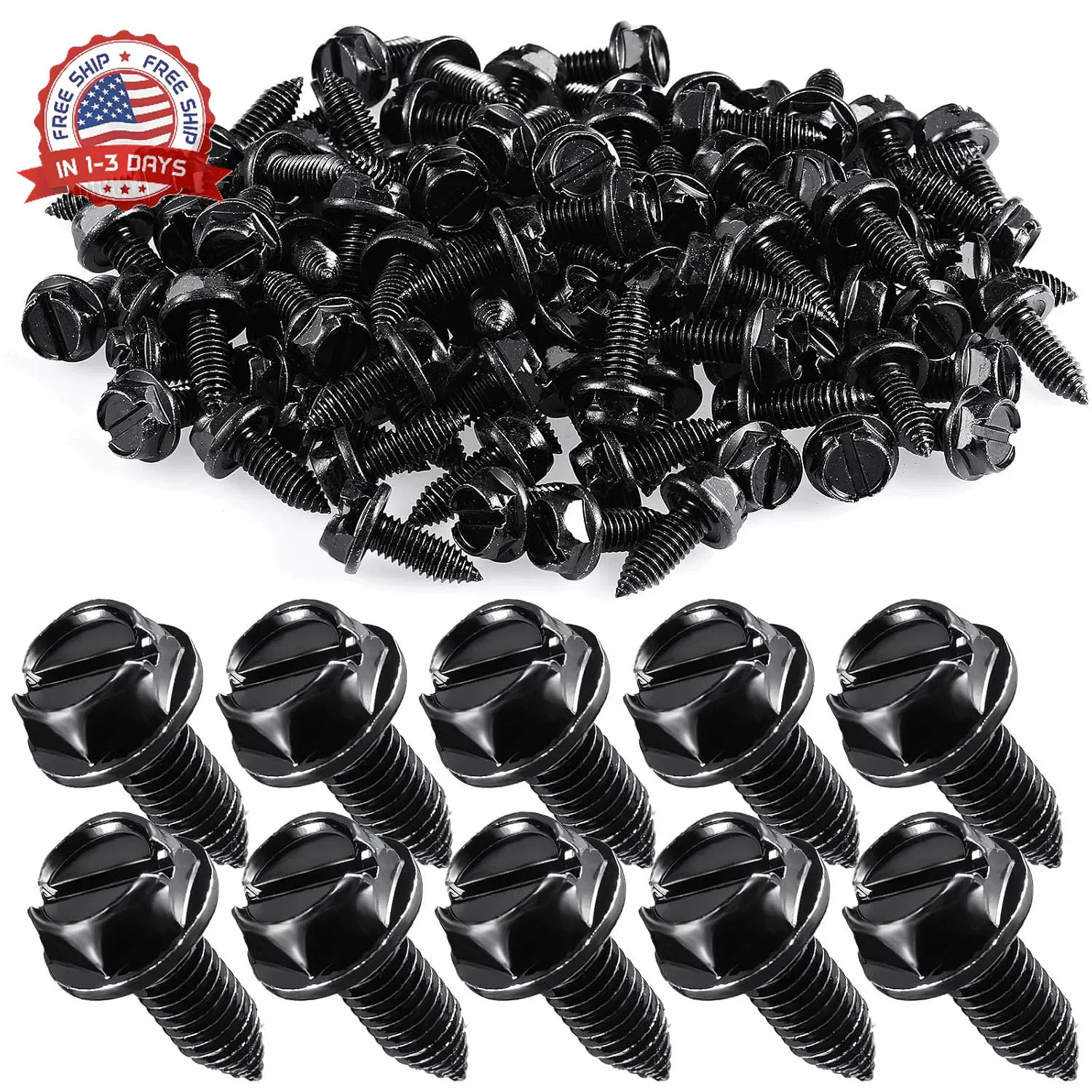 Tandefio 100 Pcs License Plate Screws Bulk 6mm x 16mm Slotted Metric Hex Head Sc