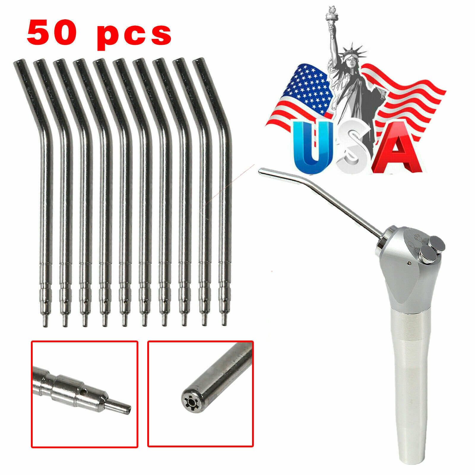 Dental 3 Way Air Water Spray Triple Syringe Handpiece w/ 50 Nozzles Tips Tubes