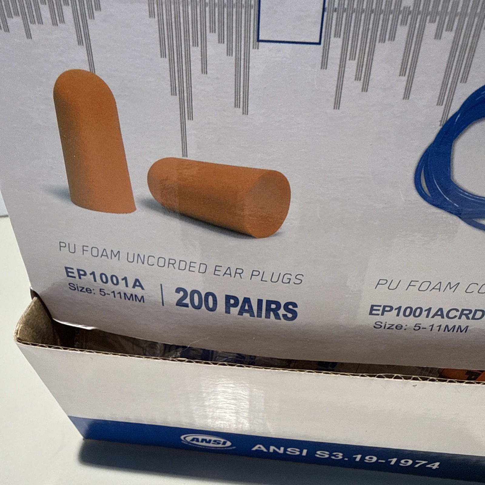 Palmer Safety Corded Earplugs 100 Pairs Soft Foam Individually Wrapped