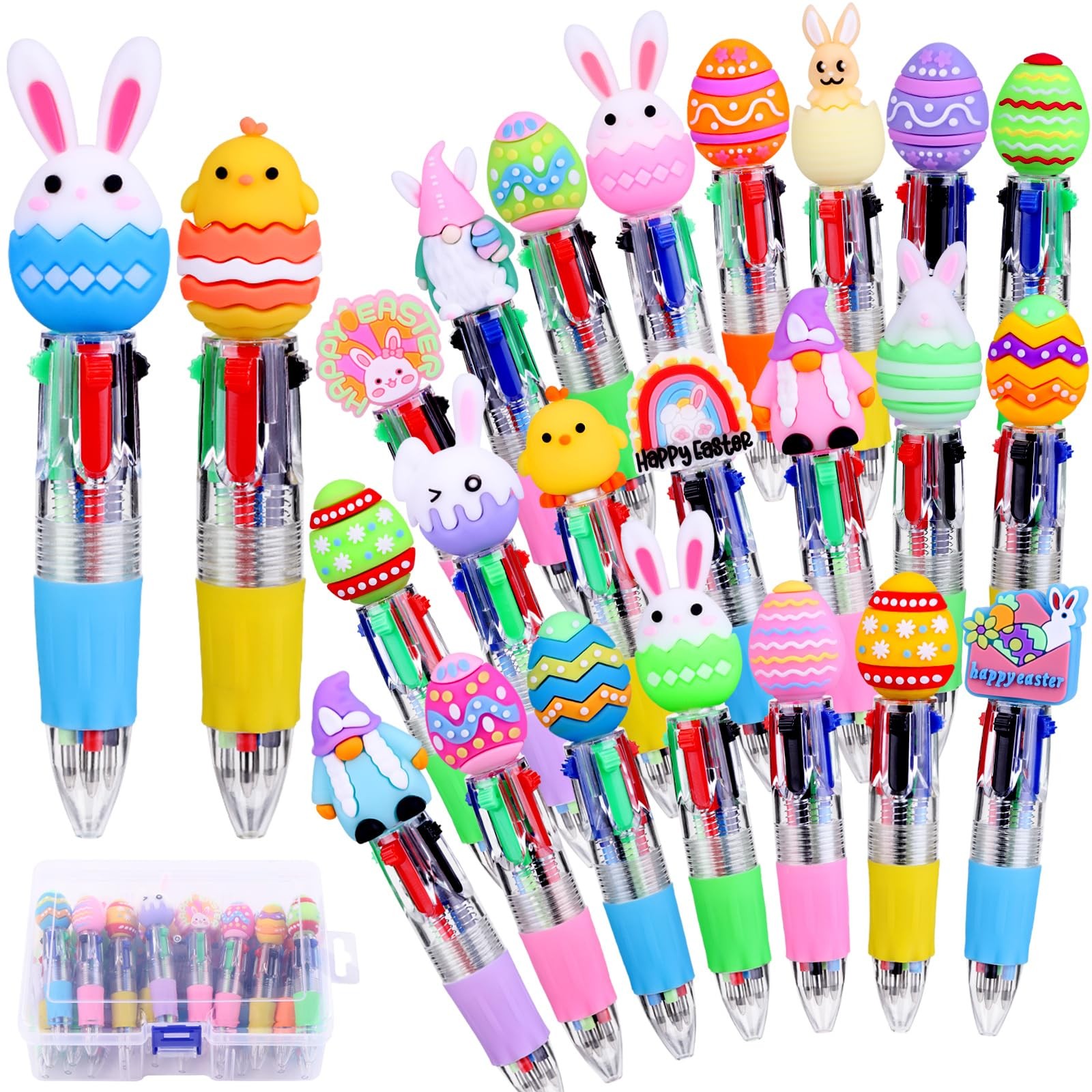 24PCS Easter Fun Pens Cute Multicolor Ballpoint Pens 4 Colors in 1 Kawaii Bun…