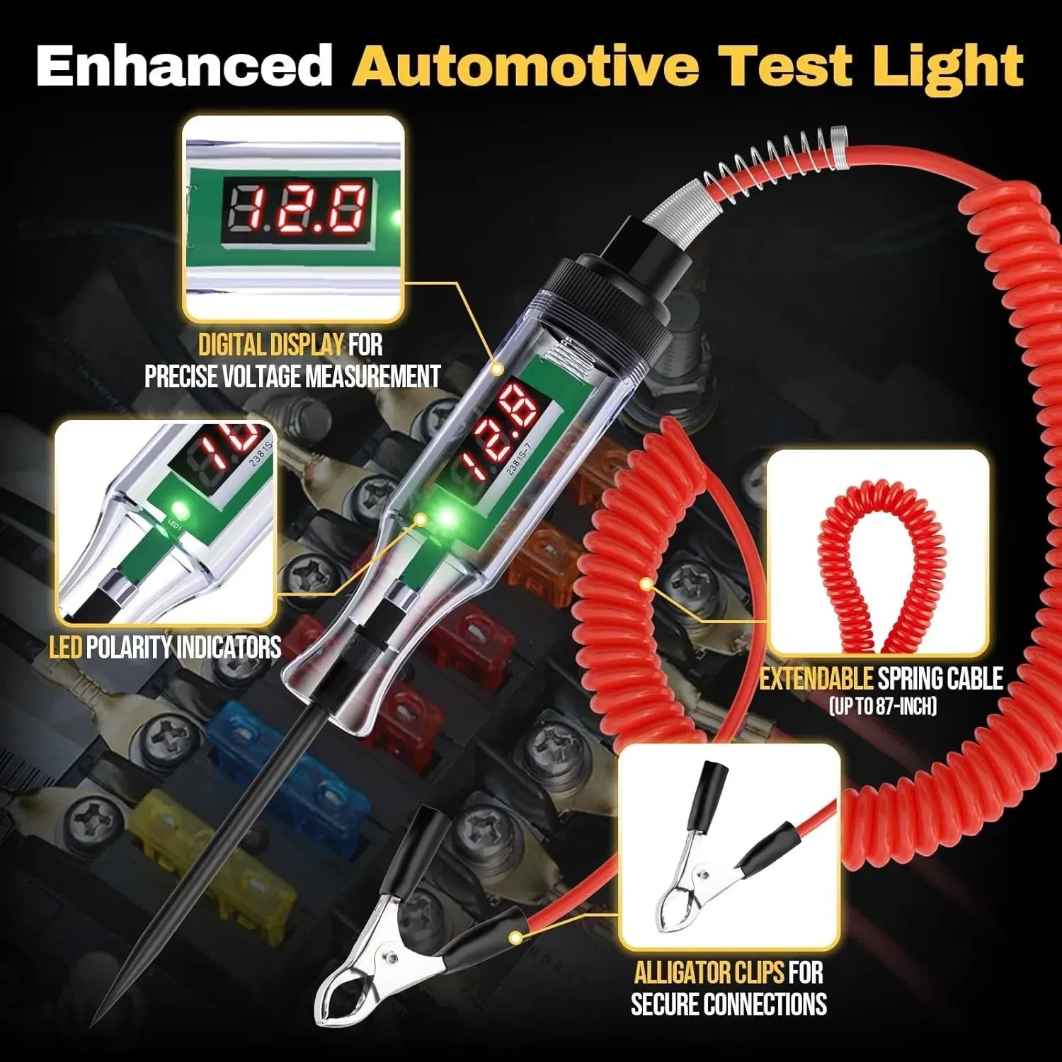 Pack-1 Automotive Test Light Digital LED Circuit Tester, DC 3V/6V/12V/24V