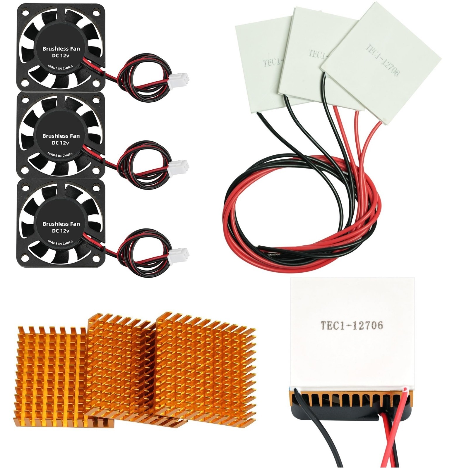 3 Sets Peltier Cooler Module Kit – 6A 12V Cooling Panel, Heat Sinks & Fan