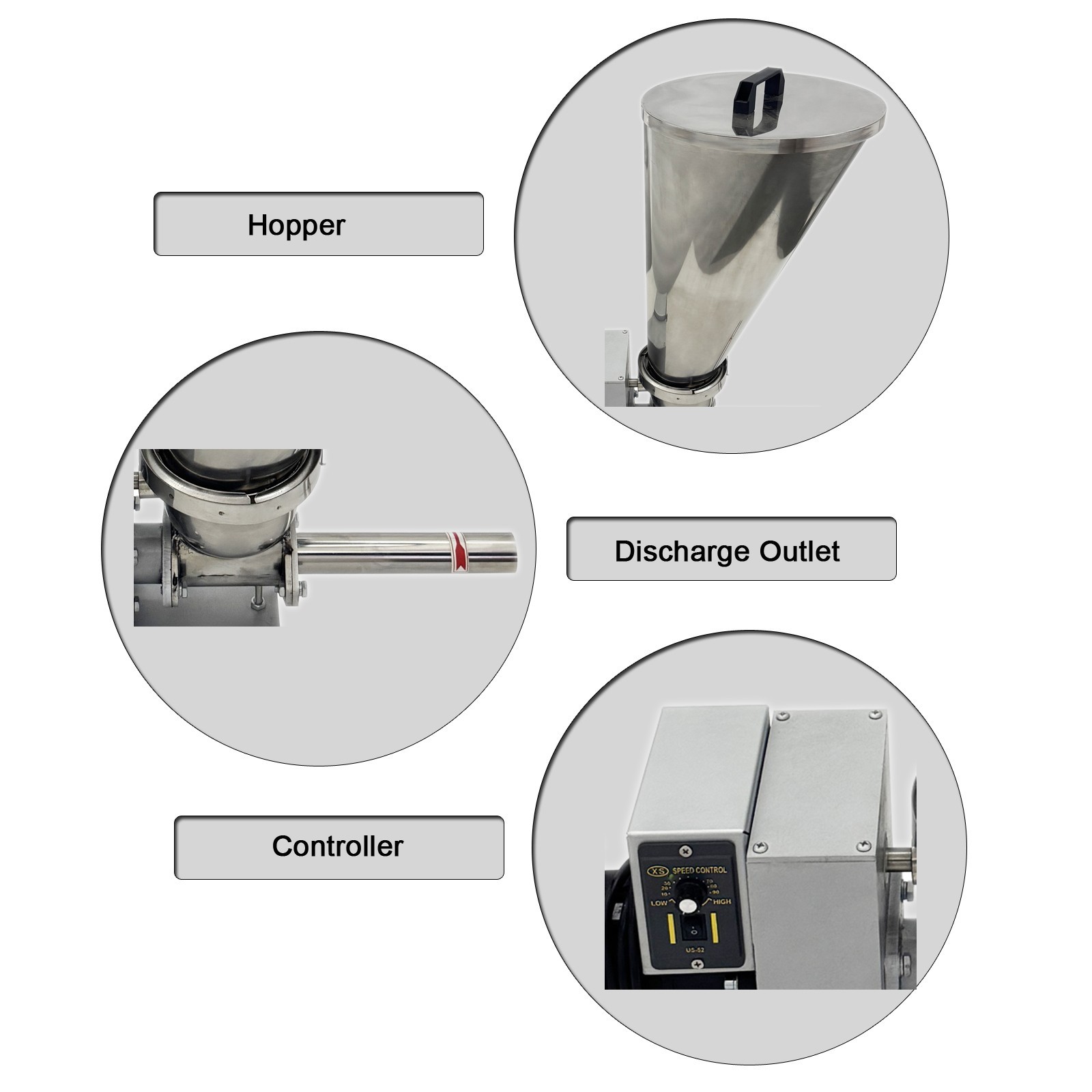Single Screw Feeder (220V 1PH, 0.12kW / 0.16HP, 0.6-3 kg/h, Stainless Steel)