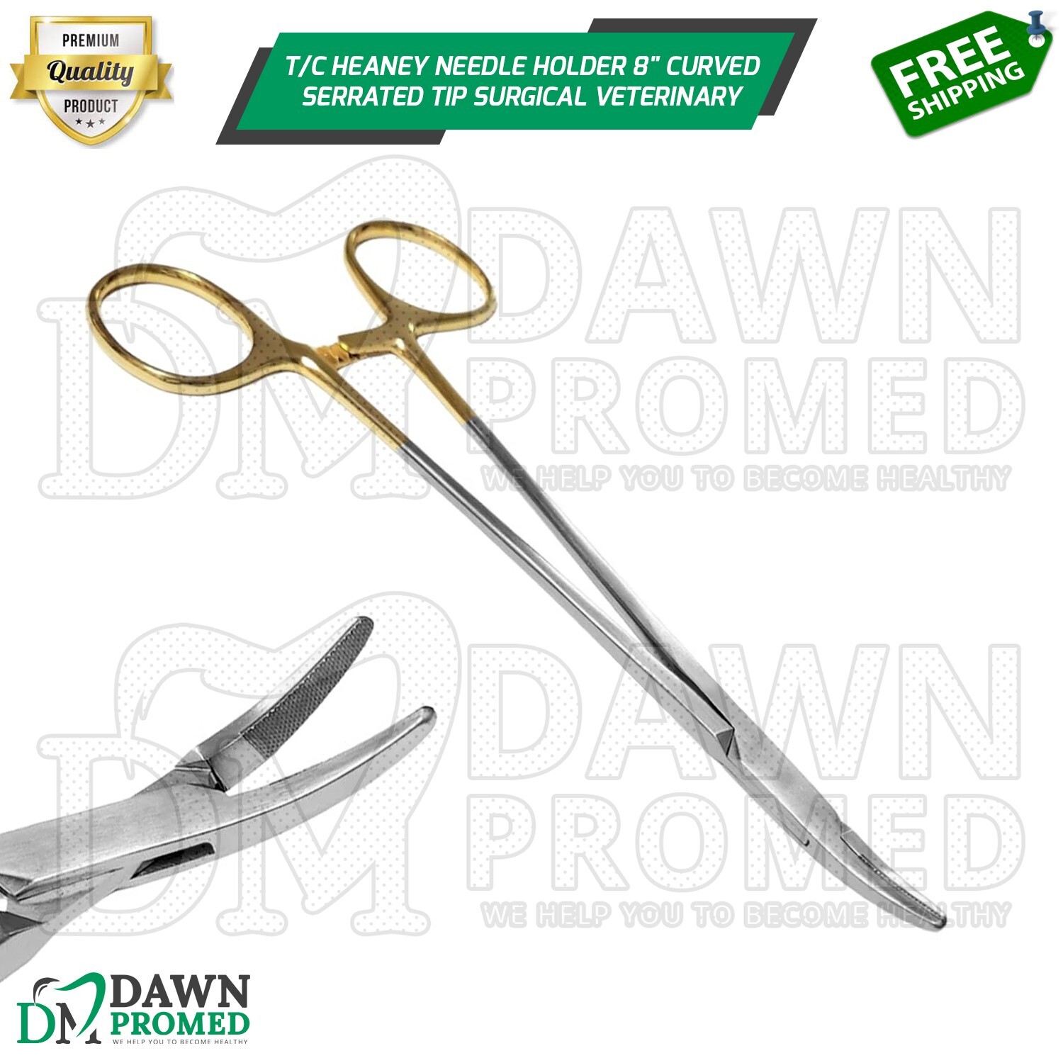 T/C Heaney Needle Holder 8″ Curved Serrated Tip Surgical OB/GYN Inst German Gr