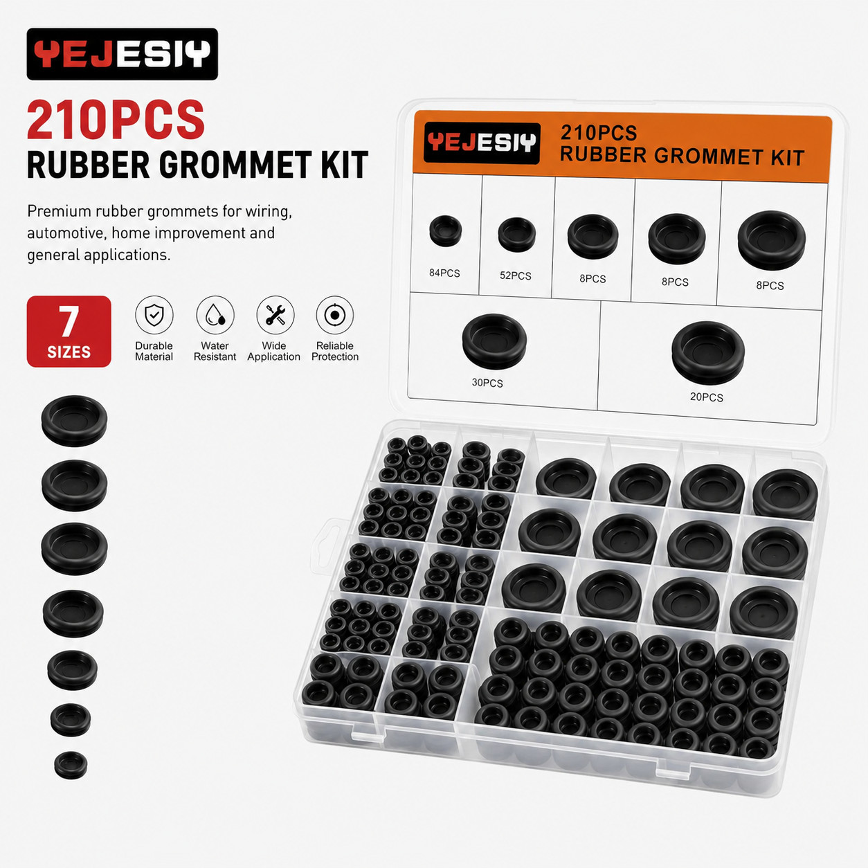 210PCS Rubber Grommet Firewall Hole Plug Electrical Wiring Gasket Assortment Kit