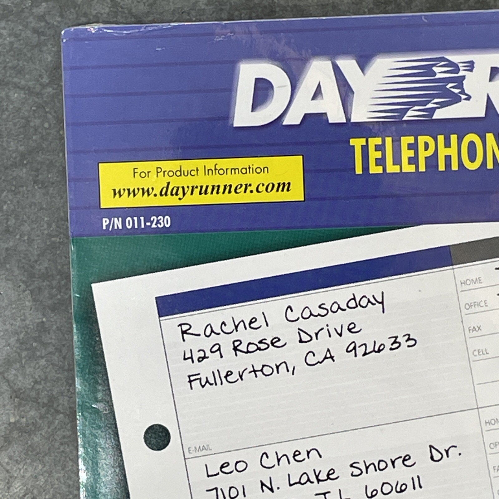Day Runner Telephone/Address Pages, fits 3 & 7 ring 5 1/2 x 8 1/2 -30 pg New