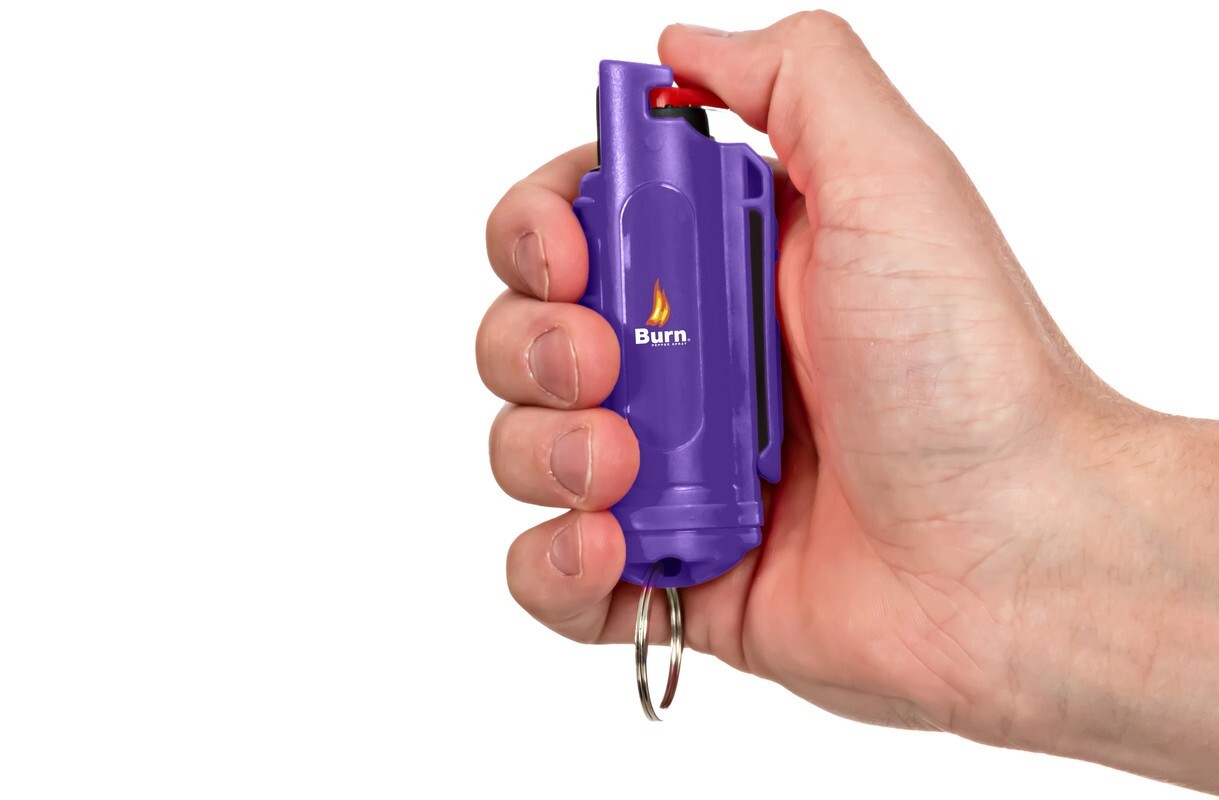 BURN Pepper Spray Maximum Strength Self Defense Security Keychain Black 2 Purple