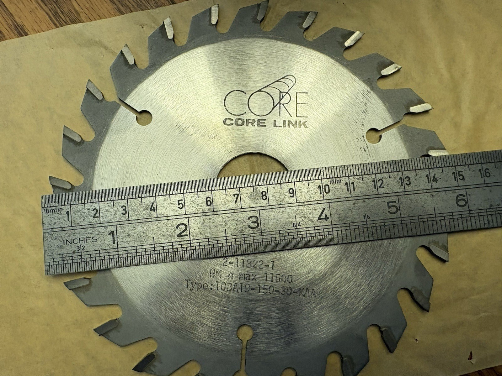 NIB CORE LINK 6″ Dia Saw Blade Type: 10BA19-150-30-KAA HM Max 11500