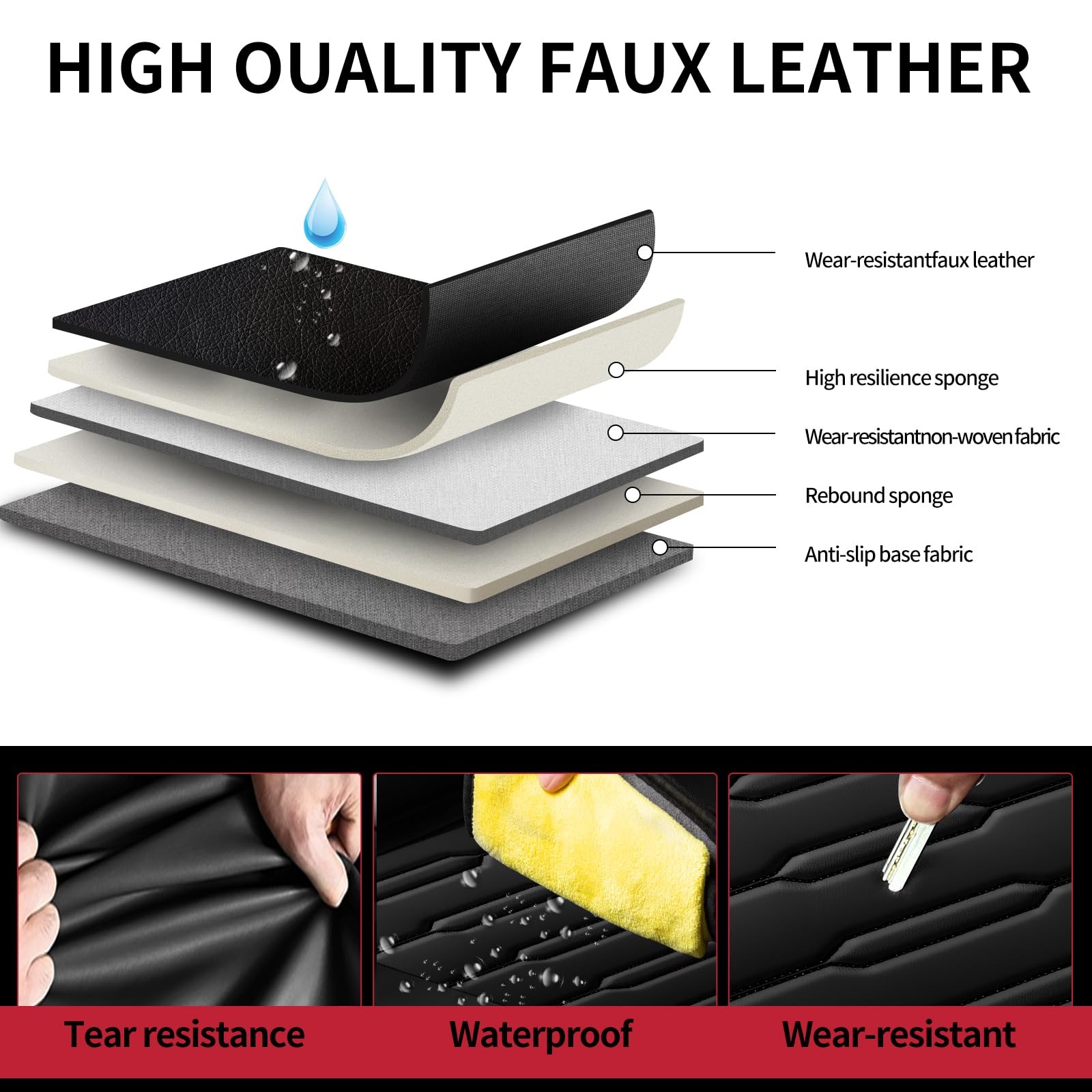 Car Seat Covers Malibu 2009-2026 Waterproof Leather Airbag All-Weather Black