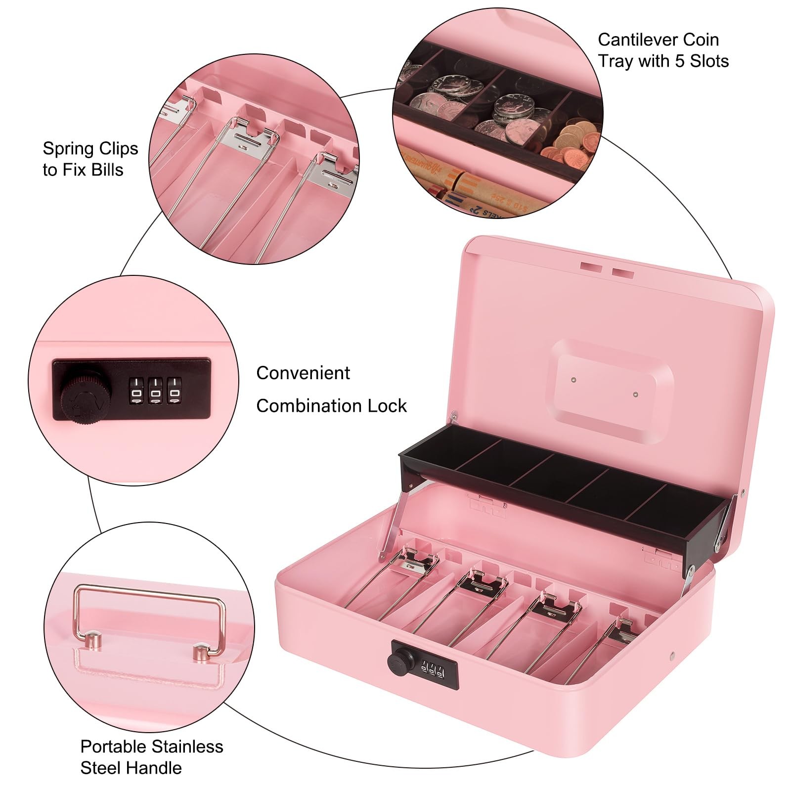 Cash Box with Combination Lock, Metal Money Box for Cash Register, Large Cash…
