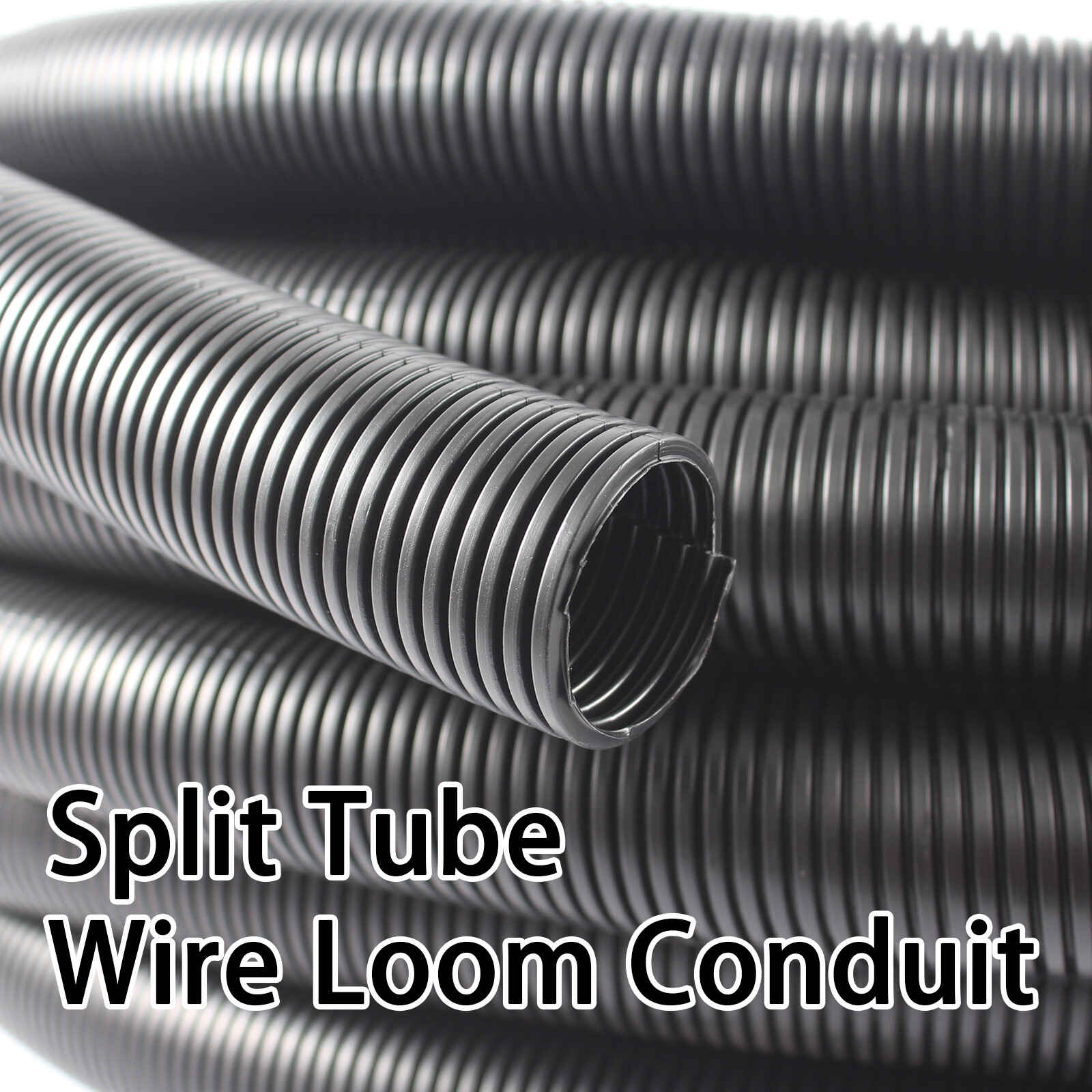 Split Wire Loom A/C line Flexible Conduit Black Heat Resistant Corrugated Tubing
