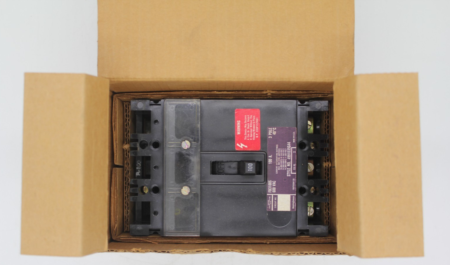 NOS Westinghouse FB3100S Circuit Breaker 3 Pole 100 AMP 600 VAC