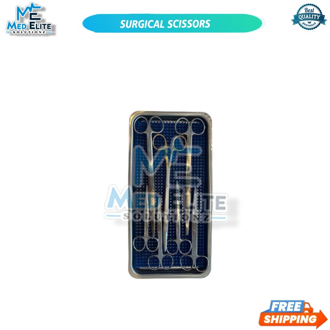 Curved and Straight Surgical Scissors and Sterilization Tray 7 pairs