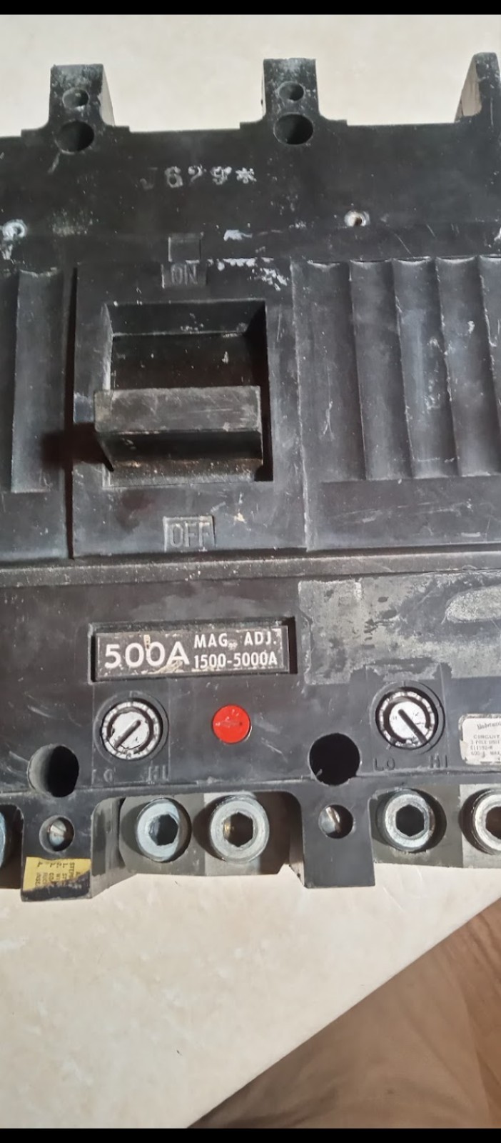 500A Circuit Breaker MAG. ADJ. 1500-5000A Black Plastic On/Off Analog Mechanical