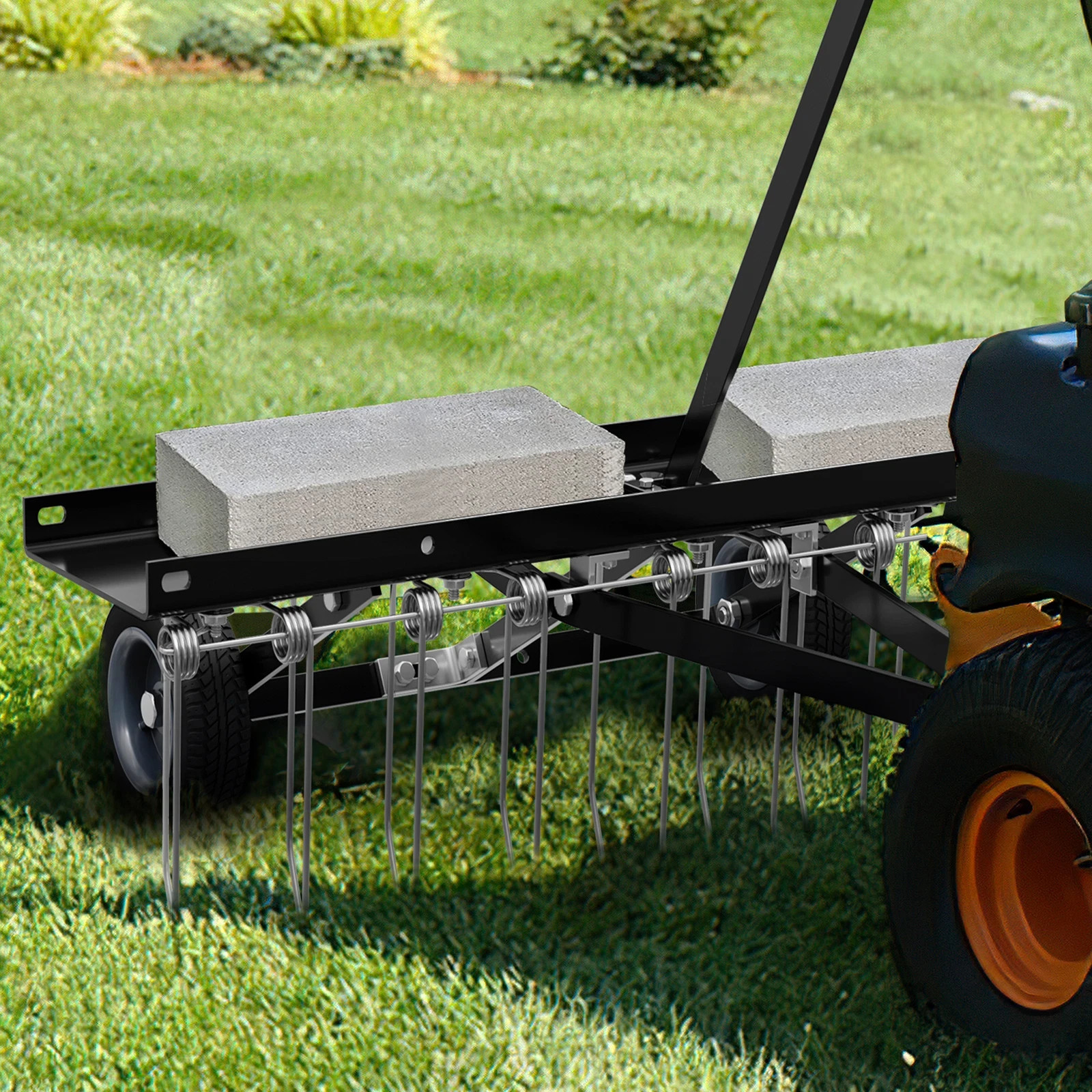 40″Dethatcher Tow Behind Lawn Rake Lawn Sweeper Height Adjustable Lawn Care Tool