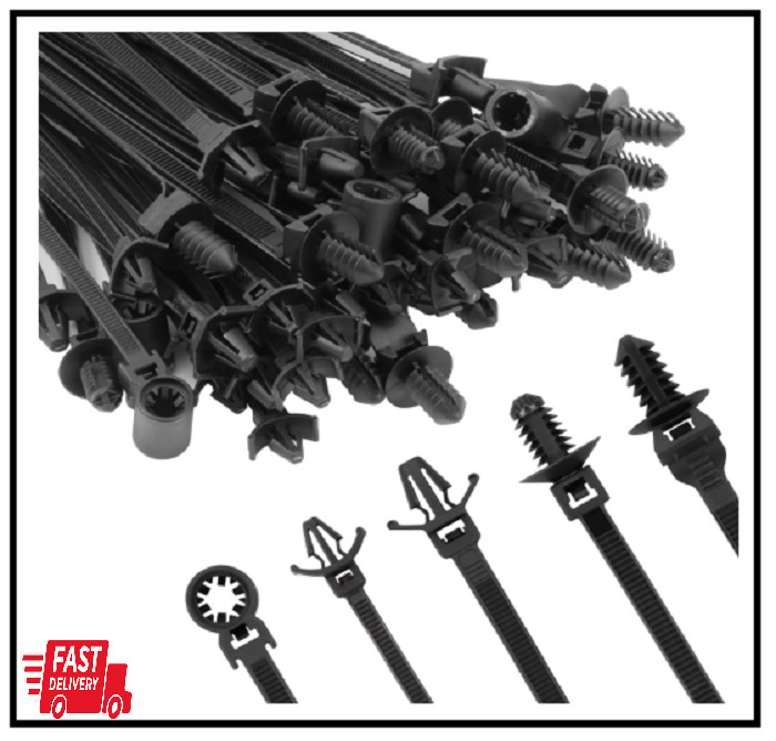 110 PCS Automotive Installation Black Push Mount Cable Zip Ties Assorted Sizes,