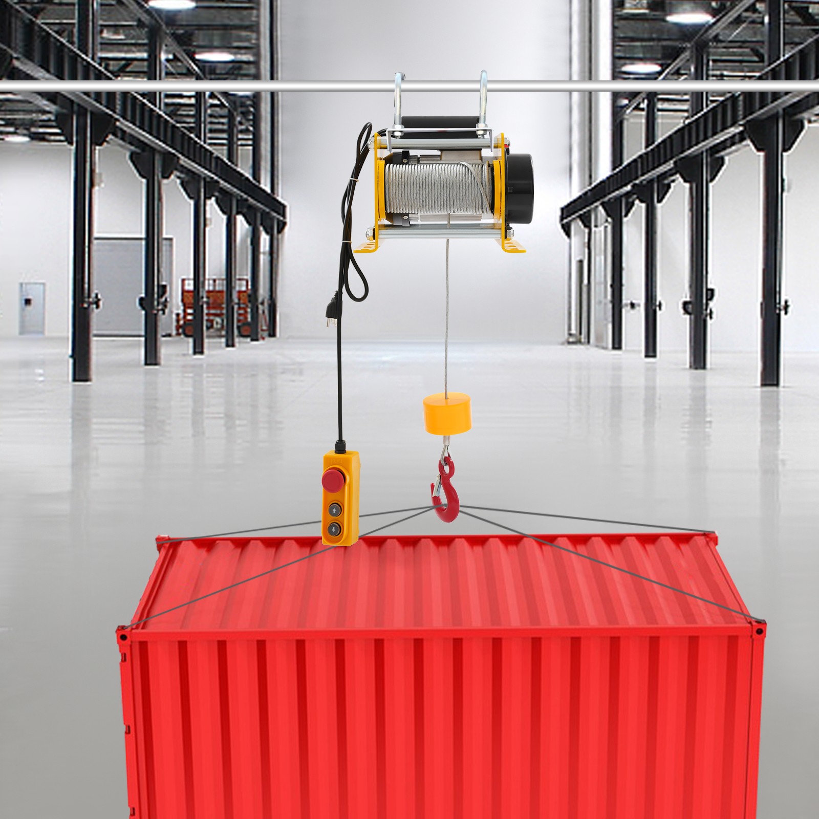 Electric Hoist Winch 881LBS for Lifting or Towing, Wire Rope 30m, Yellow, 1000W