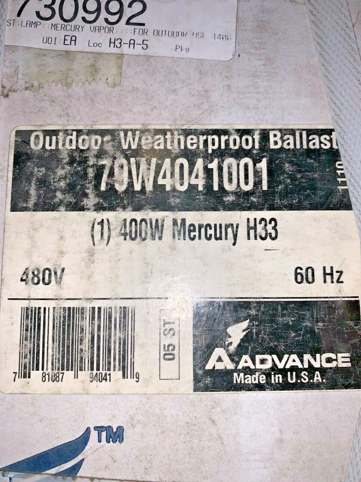 ADVANCE BALLAST 79W4041-001 / 79W4041001 400W MERCURY H33 (NEW IN BOX)