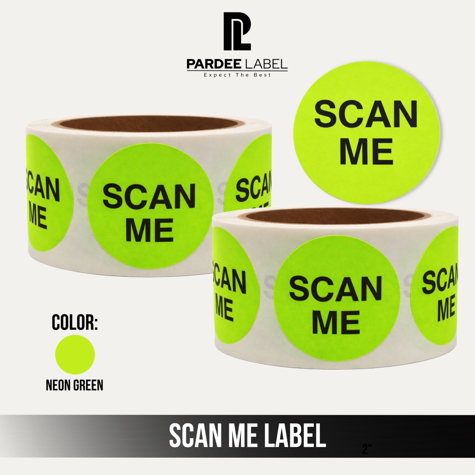2” Circle SCAN ME Stickers Neon Green | 250 Labels per Roll | High Visibility