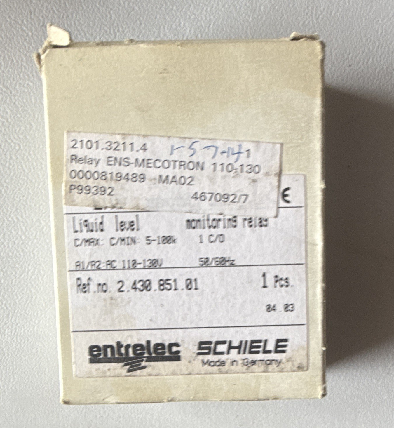 Entrelec ENS-MECOTRON Liquid Level Monitoring Relay 110-130VAC 8-Pin SPDT