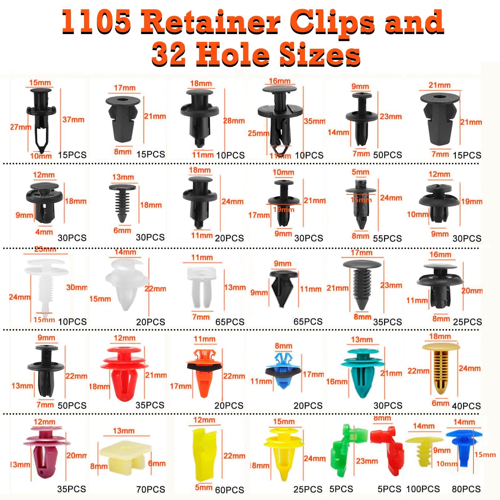 1240PCS Car Retainer Clips Kit- 32 Sizes Push Trim Fasteners & Remover Tool