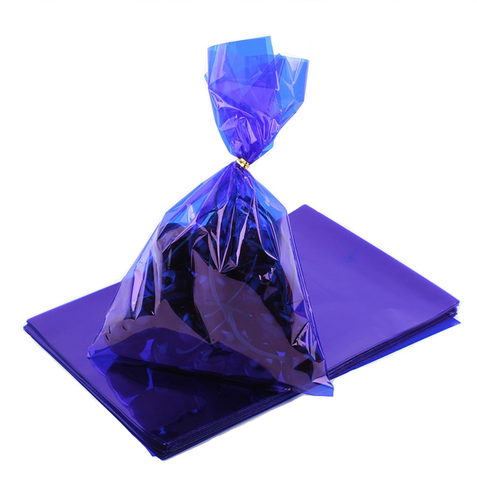 50 Pack Blue Clear Treat Bags Candy Plastic Cellophane Ties 6×9 Inches