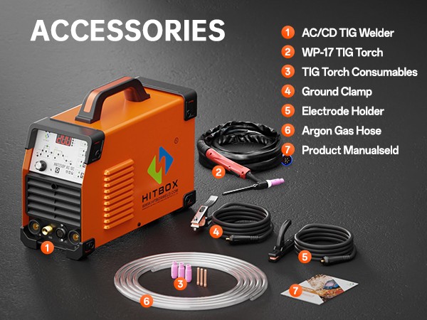 220V AC/DC HF Pulse TIG Welder Stick Welder 5in1 with 5-Pin10K Foot Pedal Switch