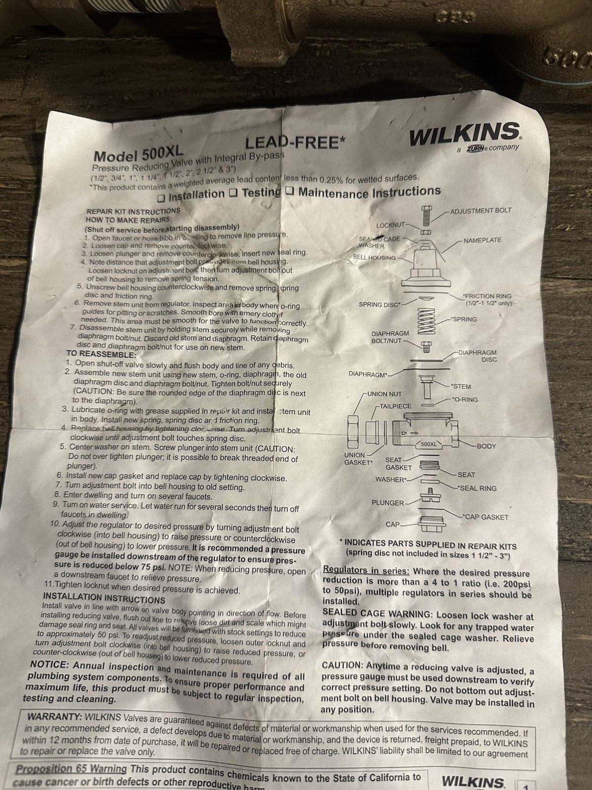 Zurn Wilkins 500XL 2in. 300 psi Cast Bronze FNPT Pressure Reducing Valve