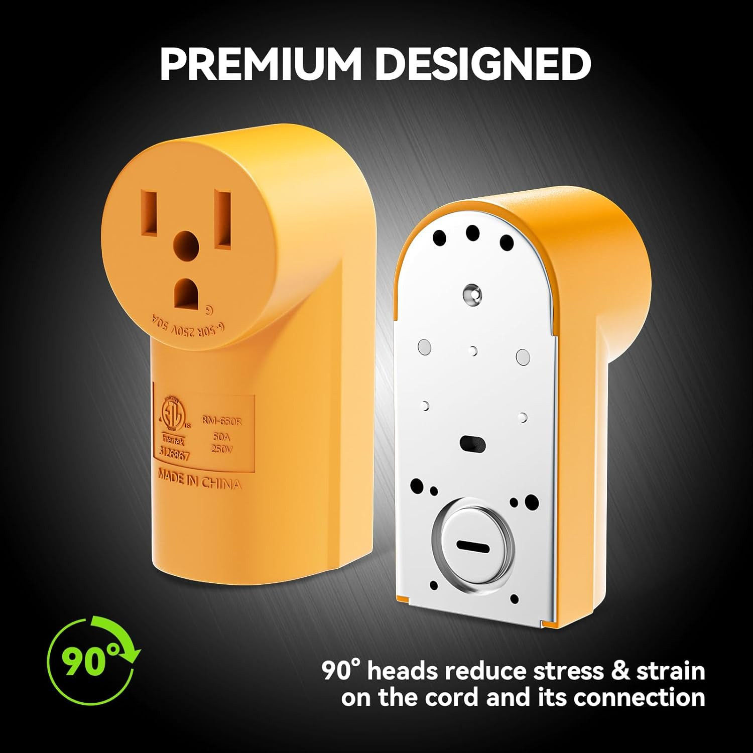 50 Amp NEMA 6-50R Surface Mount Receptacle, 125/250 Volt Power Outlet, Yellow, E