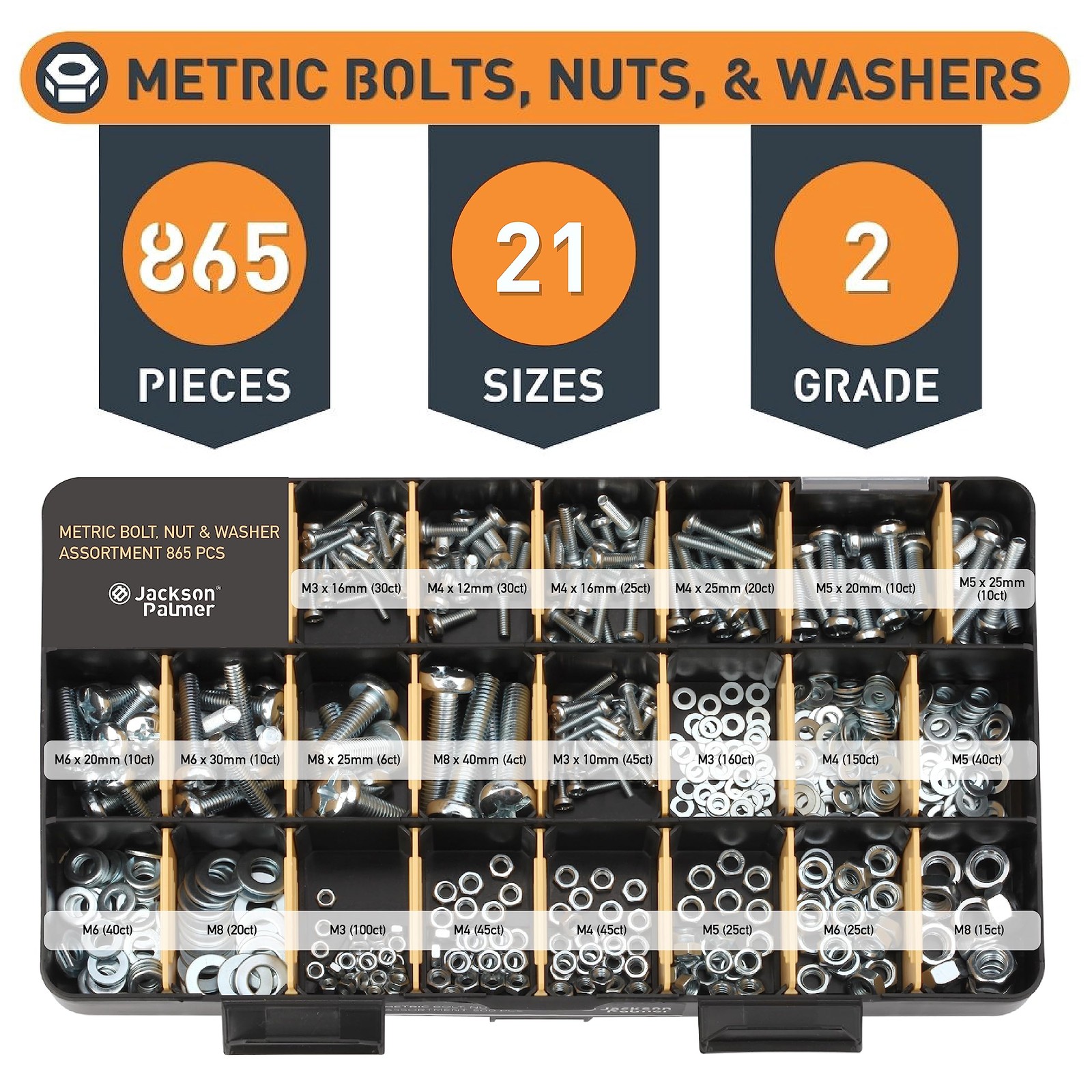 Jackson Palmer 2251PCS Hardware Kit – Bolts, Nuts & Screws Assortment Set Black
