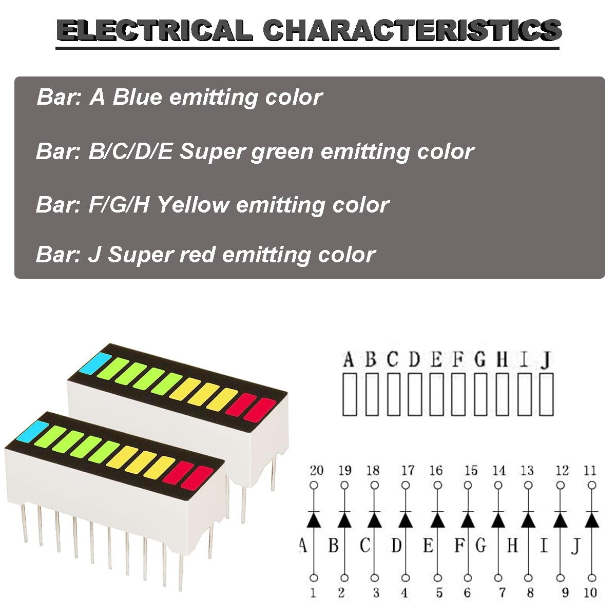 8 Segment LED Bar Graph Display Red Yellow Blue Green Indicator 20 Pin DIP