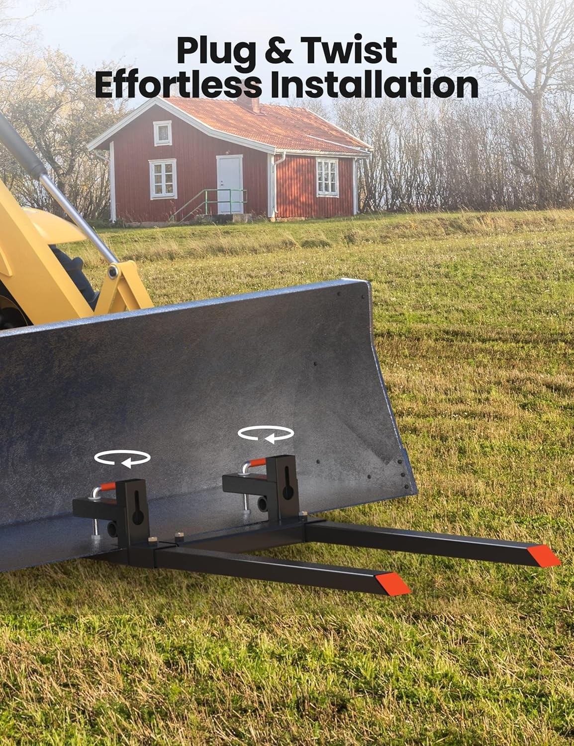 43/60″ Clamp on Pallet Forks 2000lbs/4000 Bucket Tractor Forks W/ Stabilizer Bar