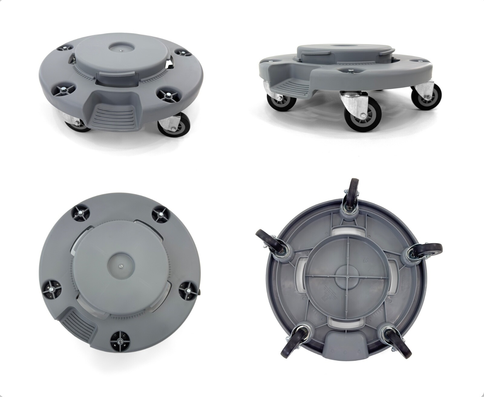 Trash Can Dolly | Heavy-Duty Plastic | 5 Casters | Foot Stabilizer | 460 Lb. Cap