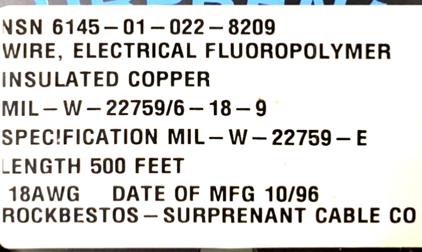 100’ Ft. 18 AWG Gauge Copper Nickel Wire, High Temp PTFE Aircraft Marine M22759