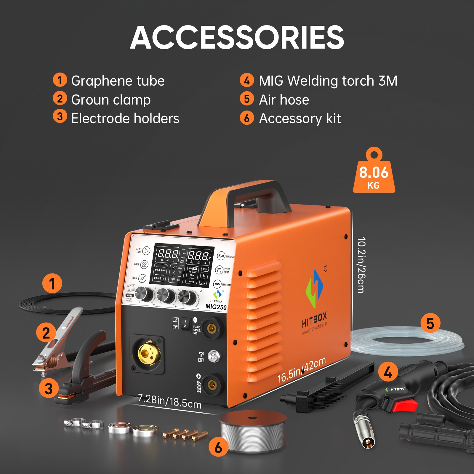 5in1 MIG Aluminum Welder wIth 4.5KG Flux Core Wire,250A Dual Volt IGBT Inverter