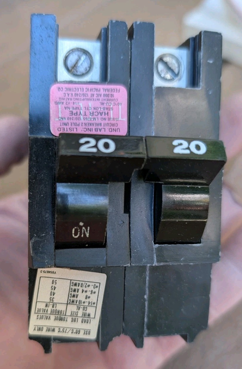 Lot of (5) New Old Stock Federal Pacific Stab-Lok Circuit Breaker 220 20a 2-Pole