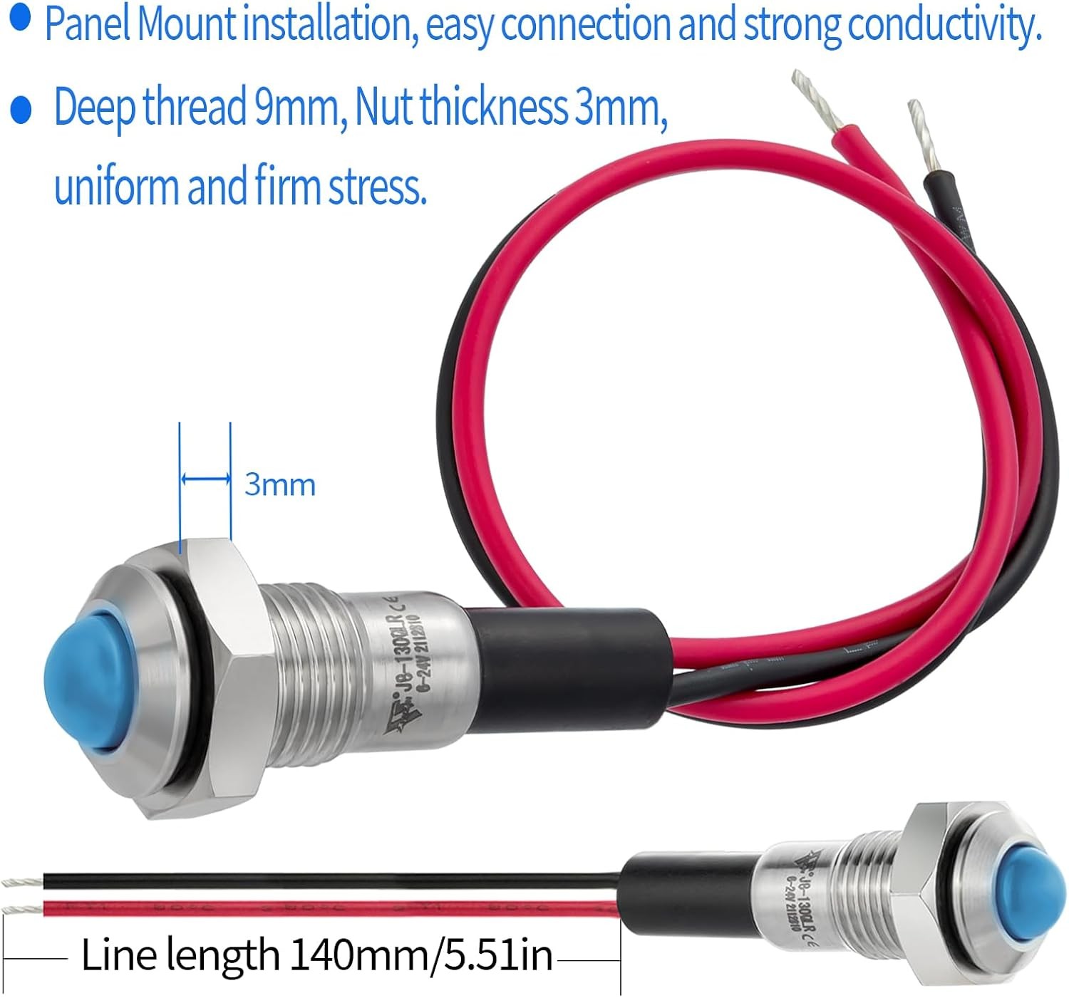 UL Listed Mini Indicator Light 8mm 0.31 Inch Waterproof Domed Metal Stainless
