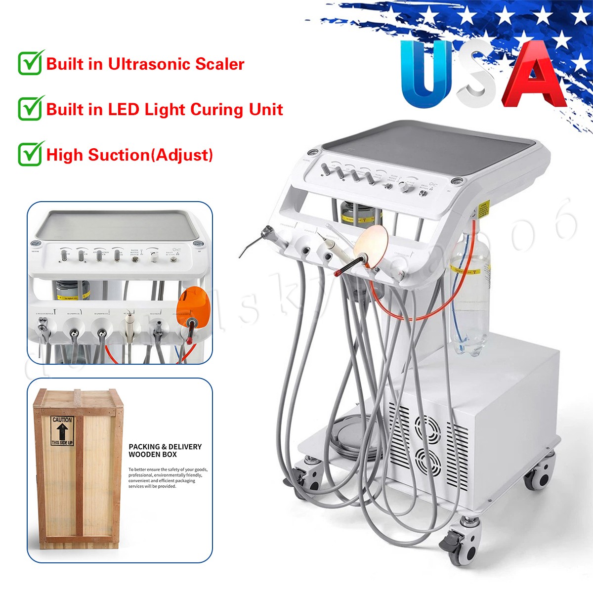Dental mobile Delivery Unit Treatment Cart with Compressor scaler Curing Light