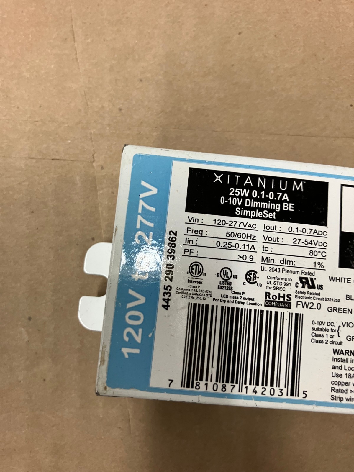 ADVANCE XI025C070V054DSM1 XITANIUM 0-10V DIMMABLE LED DRIVER, 27-54VDC, 25W, 120