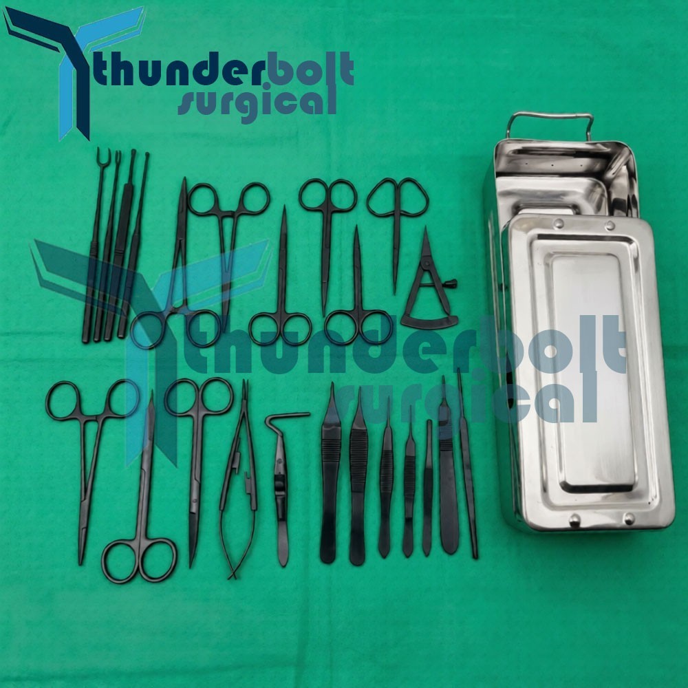 Blepharoplasty Instruments Set – Black | Plastic & Eye Surgery Kit with Box
