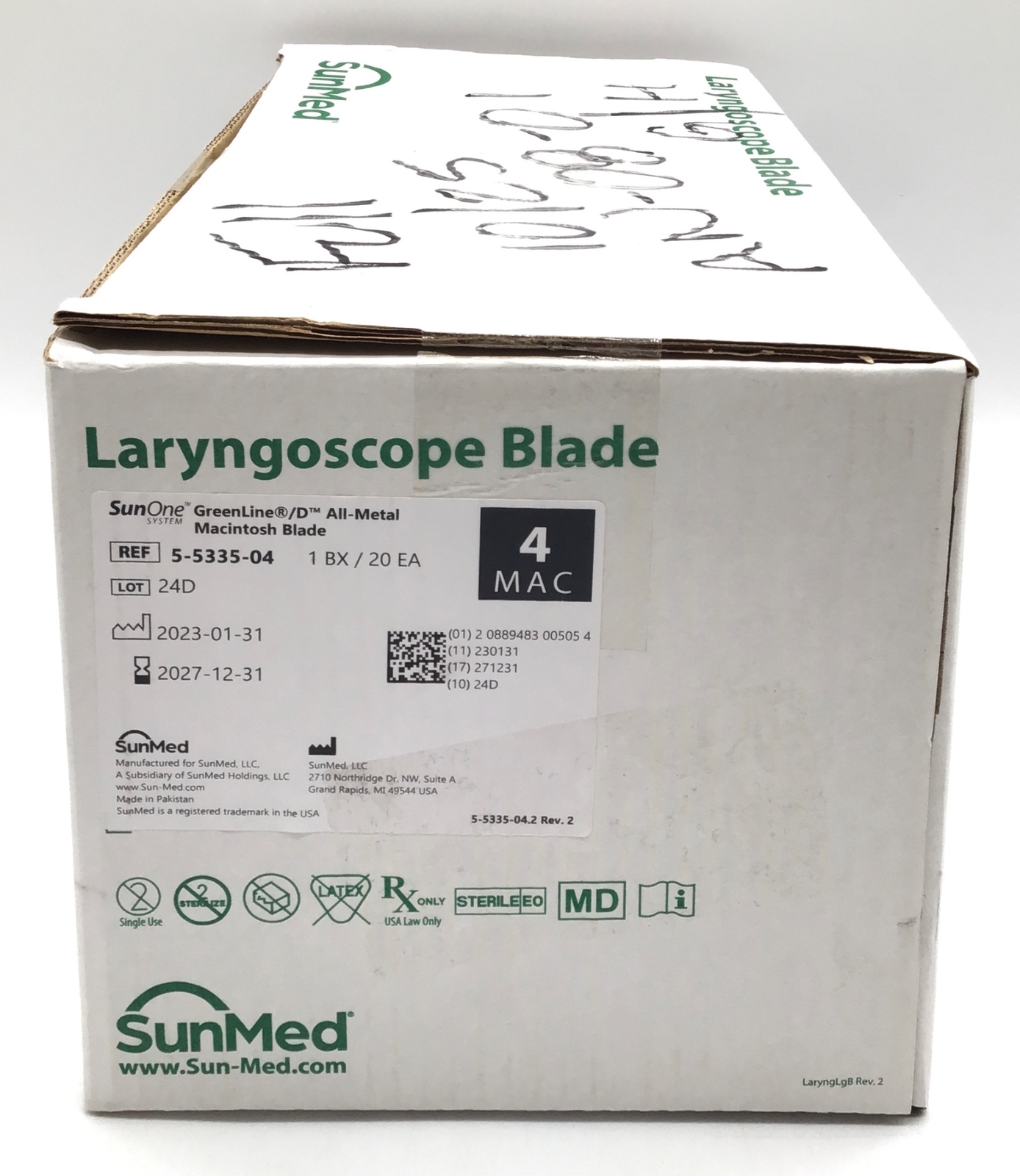 SunMed 5-5335-04 Greenline/D Macintosh Laryngoscope MAC 4 – Box of 20