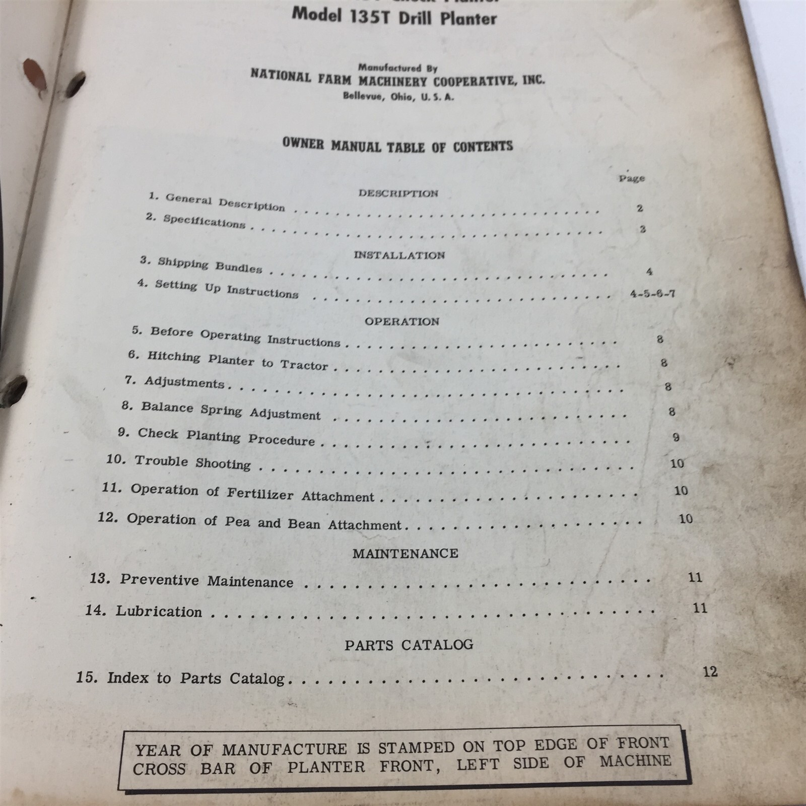 Genuine 1951 CO-OP Black Hawk 115T 135T Corn Planters Owner Manual