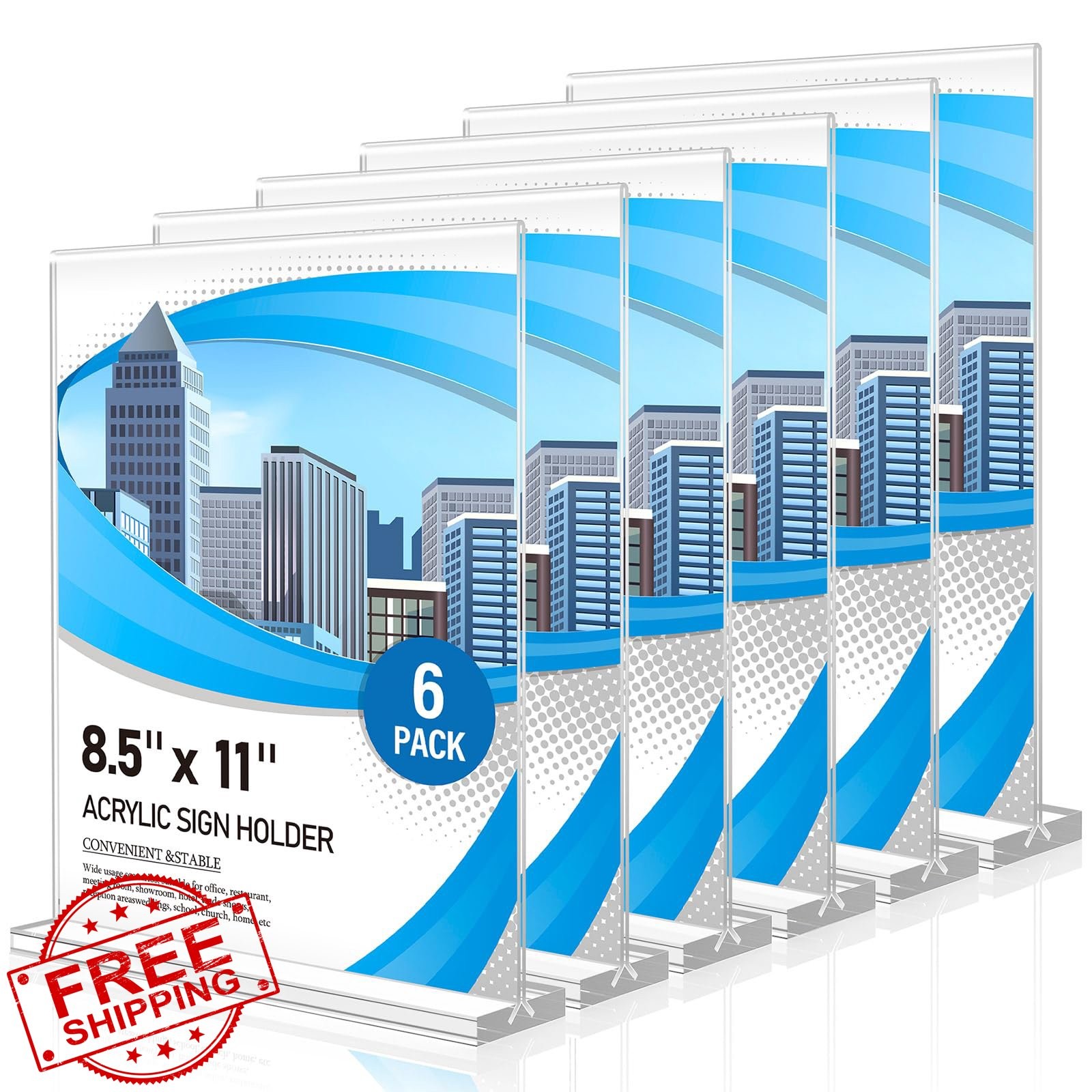 Acrylic Sign Holder 8.5×11″ – 6 Pack, Double-Sided Display