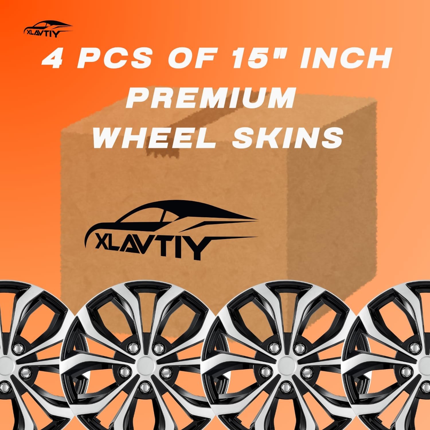 15 Inch Universal Hubcaps, Silver & Black Snap-On Wheel Covers, Compatible wi…
