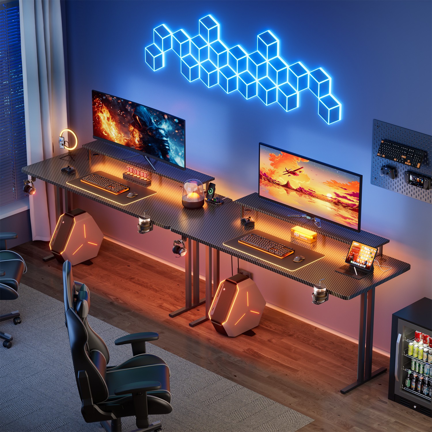 47» Gaming Desk with LED Light & Power Outlets, Gamer Table with Monitor Stand