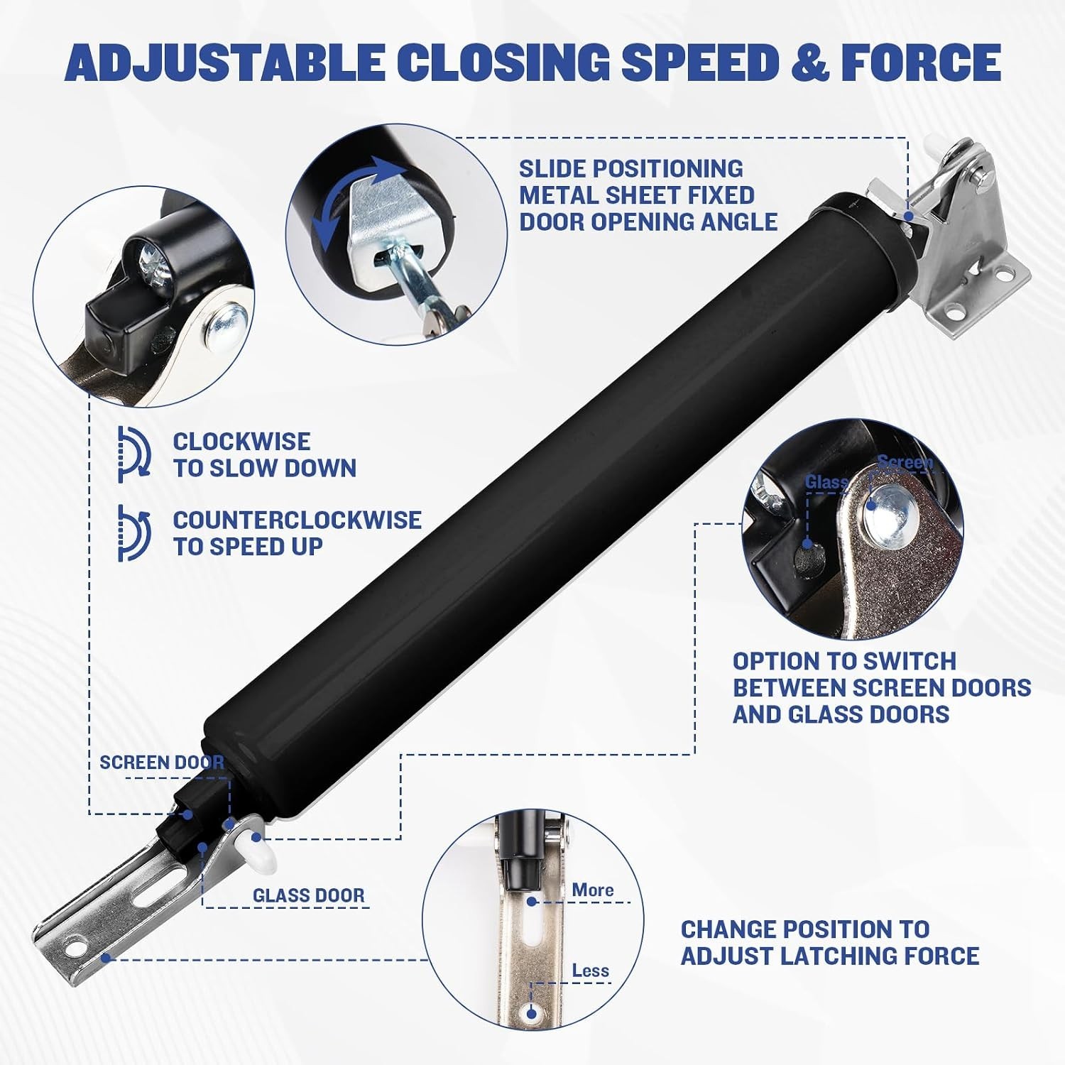 Screen Door Closer, Storm Door Closer Heavy Duty with Hold Open, Pneumatic Do…