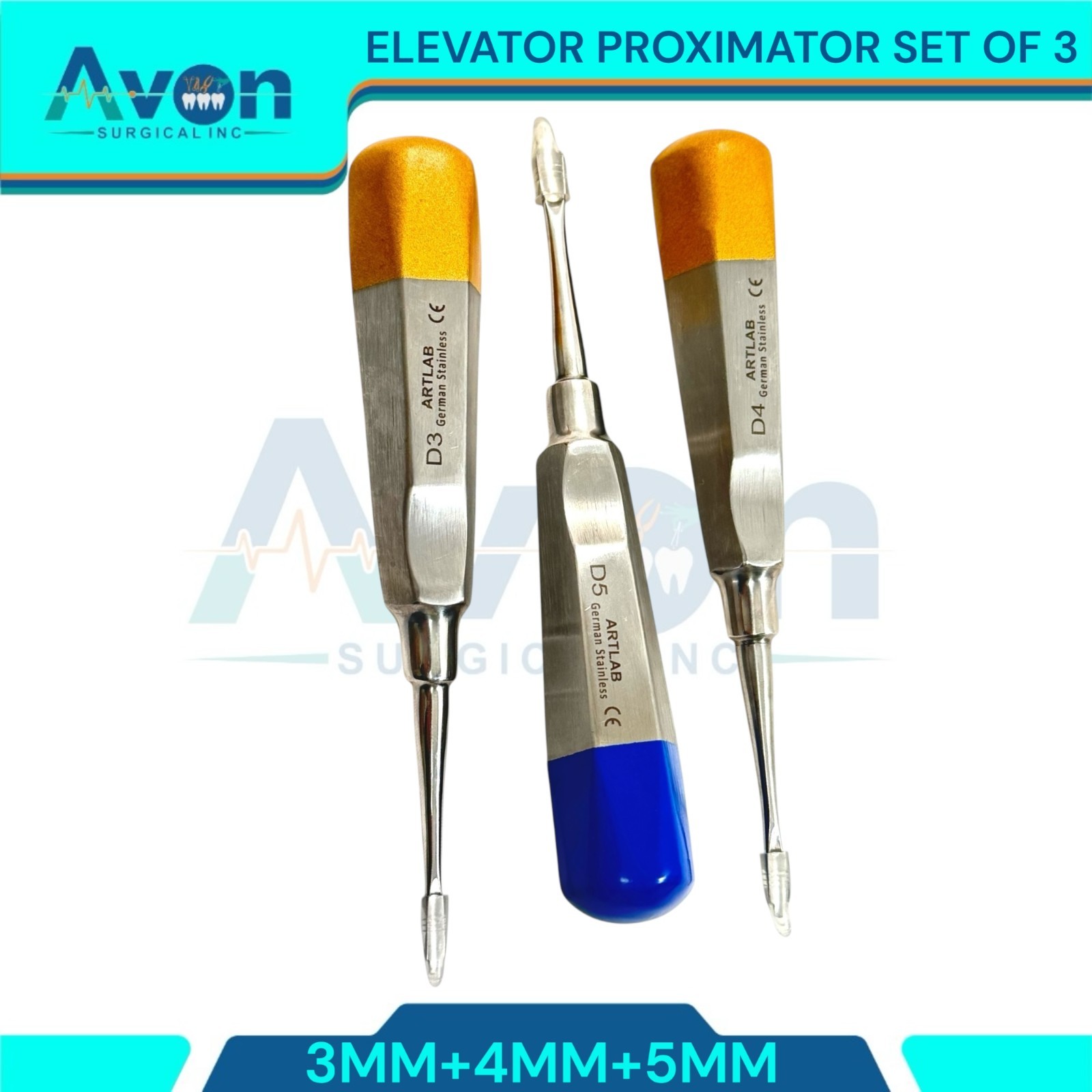 GERMAN 3 LUXATING PERIOTOMES DENTAL ATRAUMATIC EXTRACTING ELEVATORS 3MM 4MM 5MM