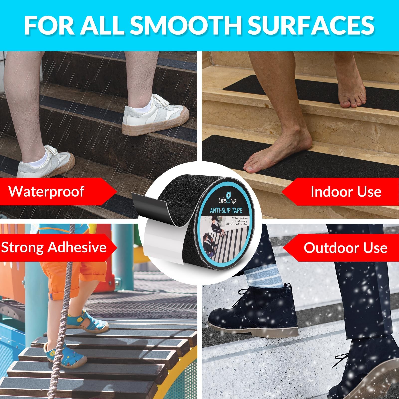Lifegrip Anti Slip Tape, 4 Inch x 60 Foot NonSlip Traction Grip Tape for Stai…
