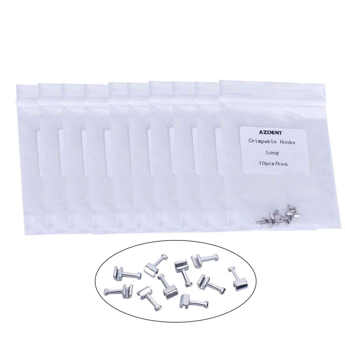 5 x Dental Ortodoncia Crimpable Ganchos Acero inoxidable Tipo Largo 10pzas/Bo
