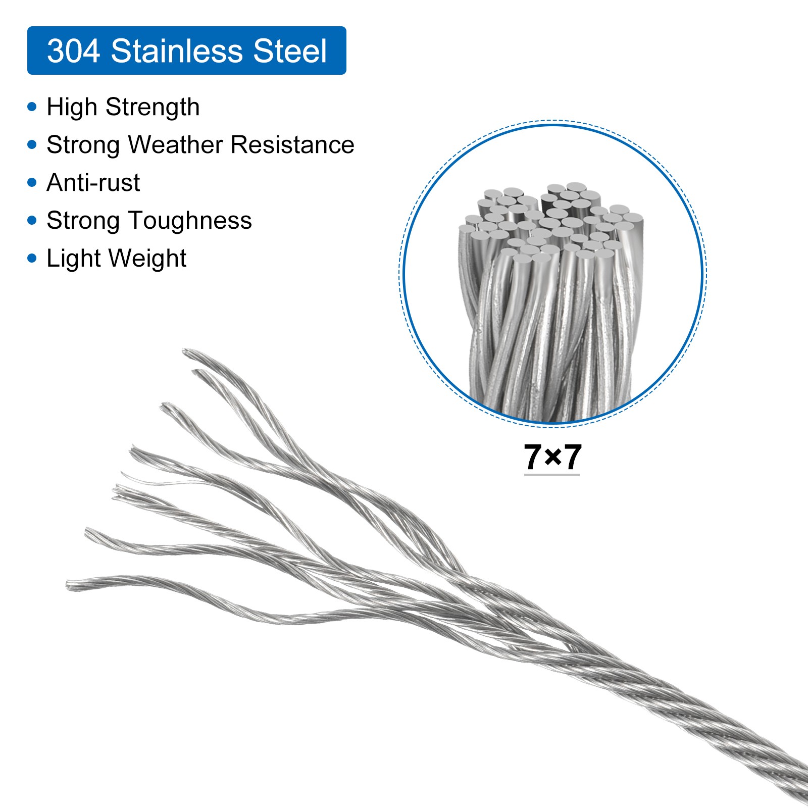 98Ft(30M) Wire Rope Stainless Steel Cable 1/24″ 10pcs Sleeves & Thimble Black